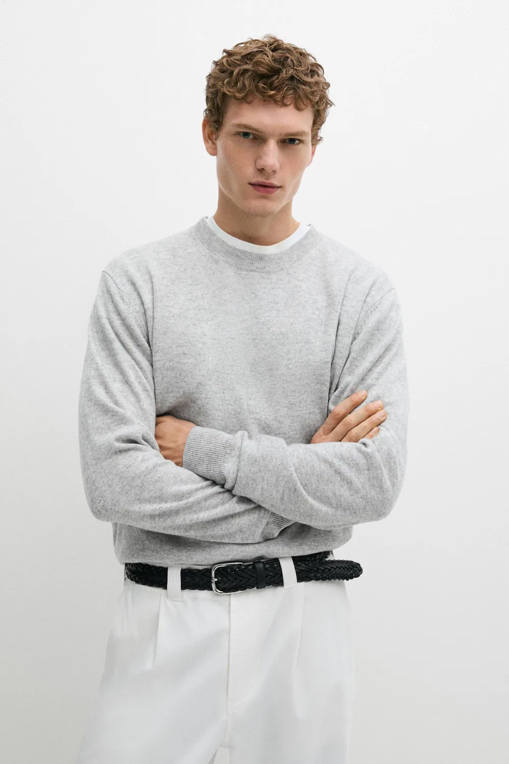Свитер Massimo Dutti Wool Blend Round Neck Knit, серый меланж