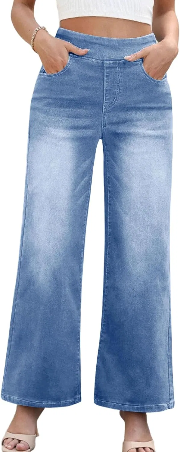 Джинсы прямого кроя Women's Stretchy Straight Leg Denim, Light Blue