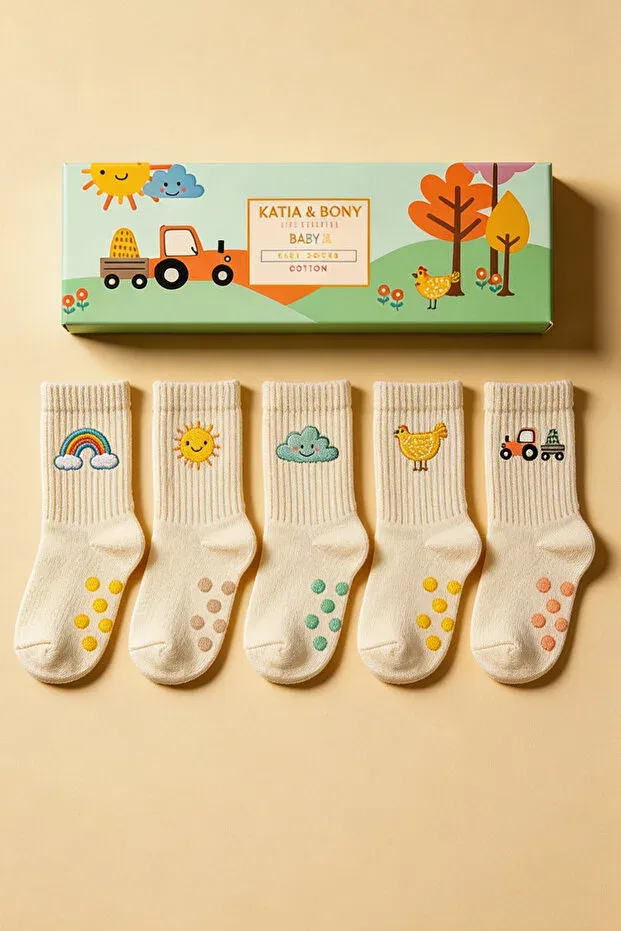 Детские носки с принтом Baby Farm Themed 5-Piece Boxed Socket Socks Katia&Bony, Multicolored