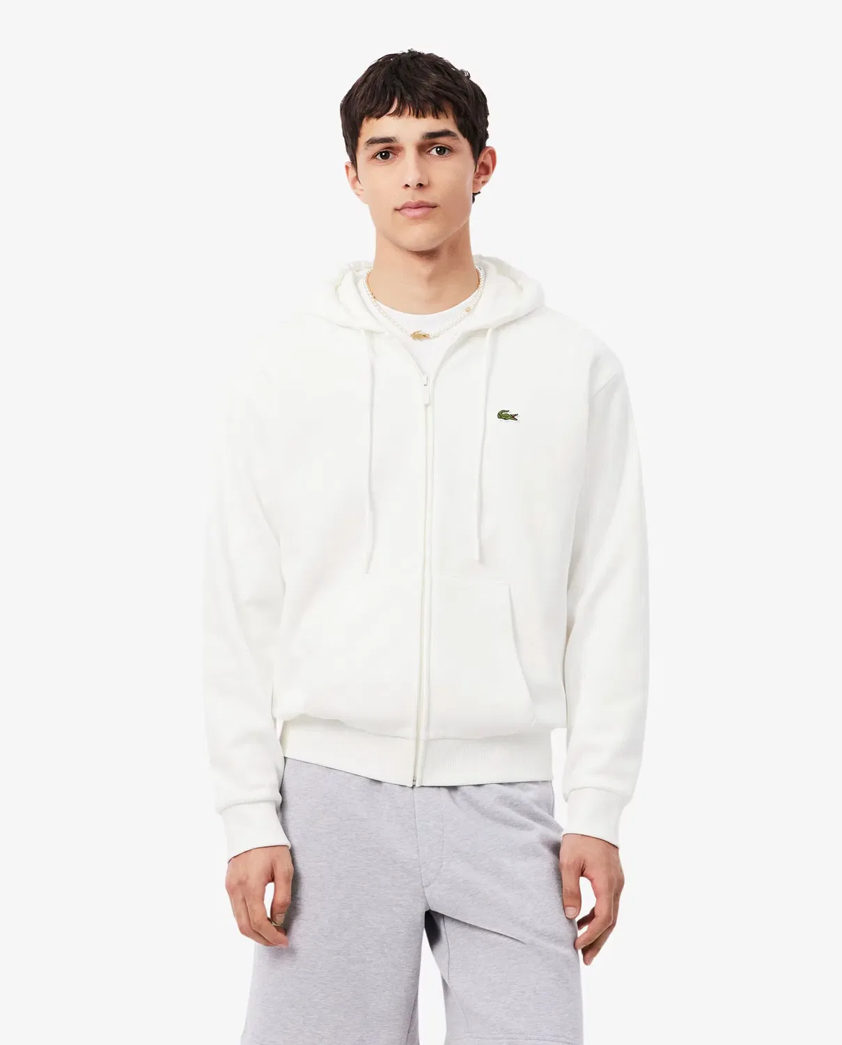 Мужская худи Lacoste с капюшоном из футера, свободный крой, Blanco
