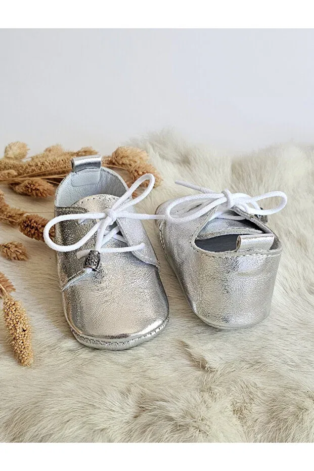 Детские мокасины для новорожденных из натуральной кожи Alfa silver Hodore, Silver — фото 3