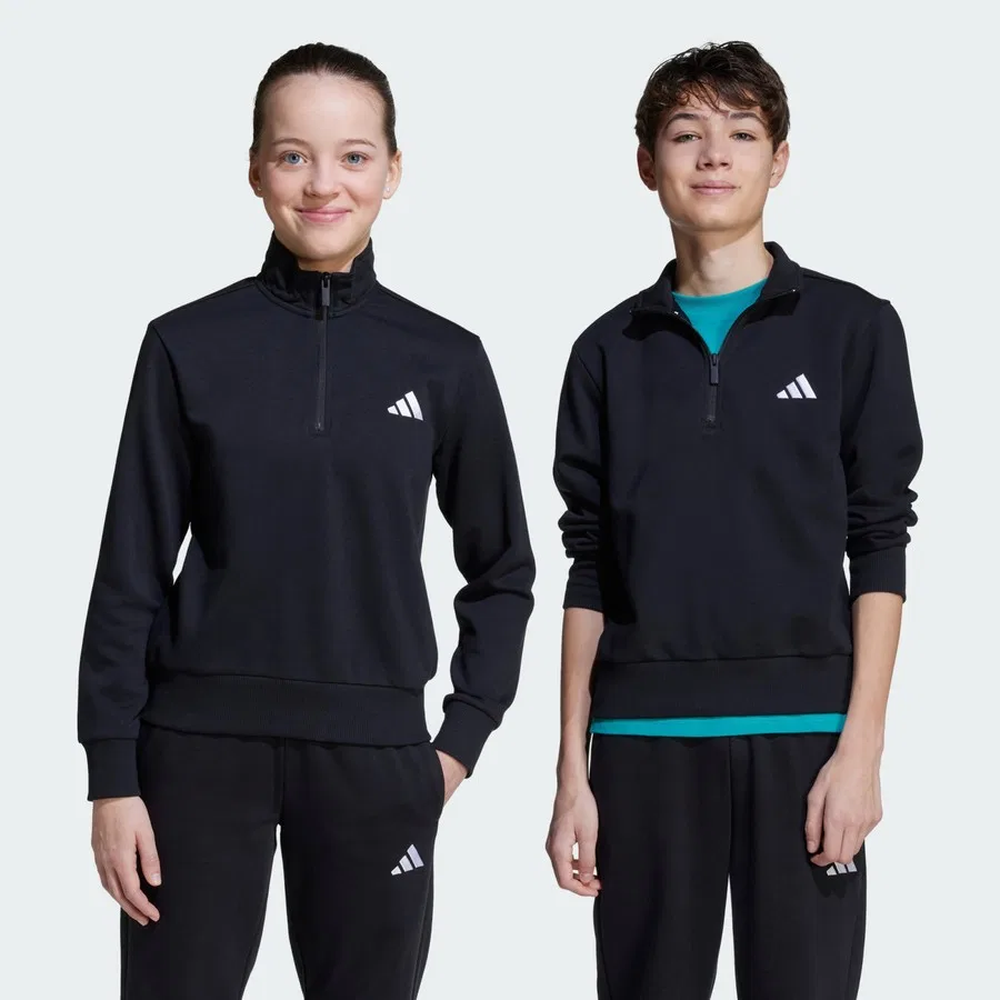 Детский свитшот с полузамком Essentials Half-Zip Kids, adidas, Черно-белый