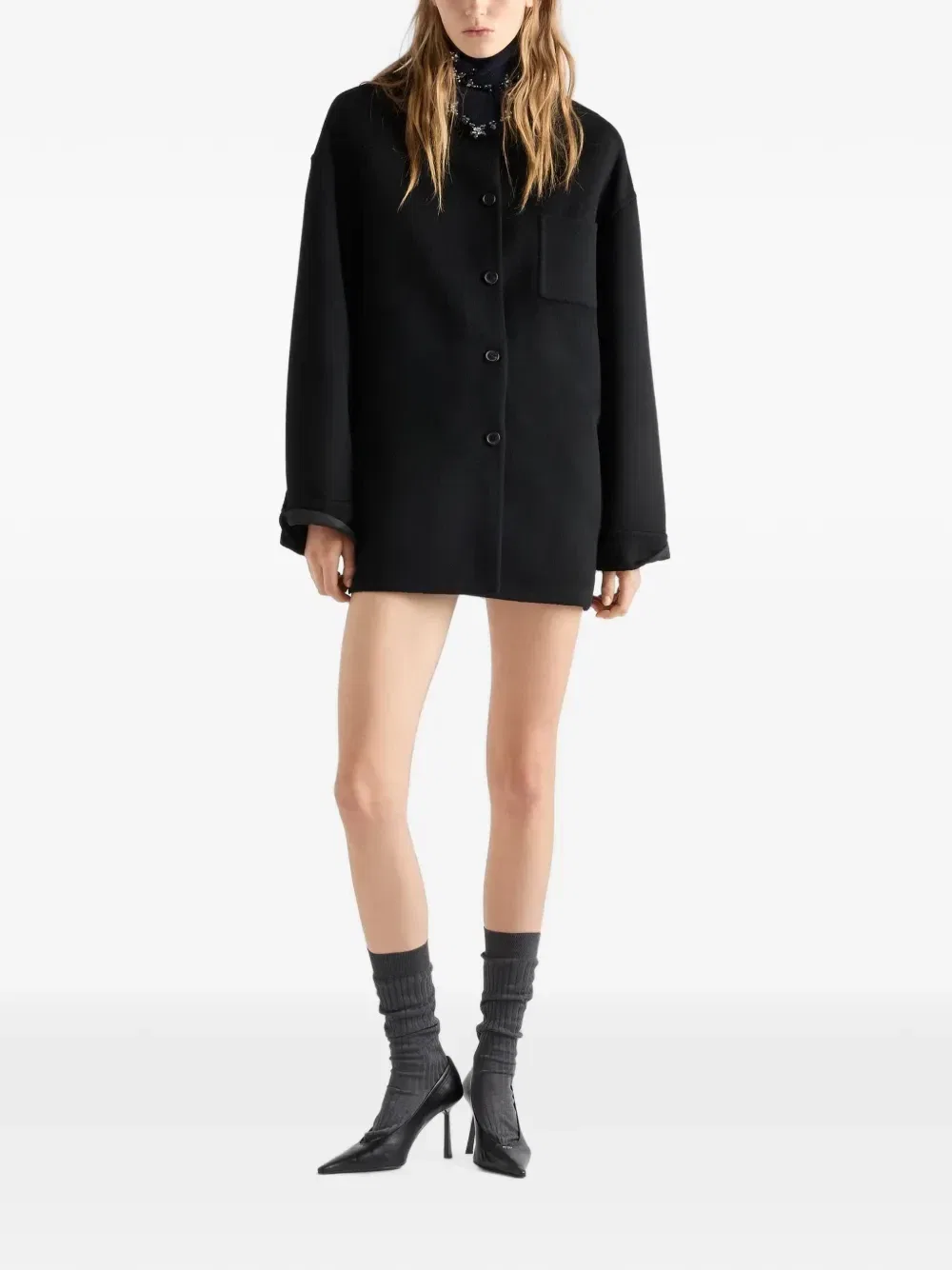 Двусторонняя куртка-кабан из двойной кашмировой шерсти и Re-Nylon Prada, черный — фото 2