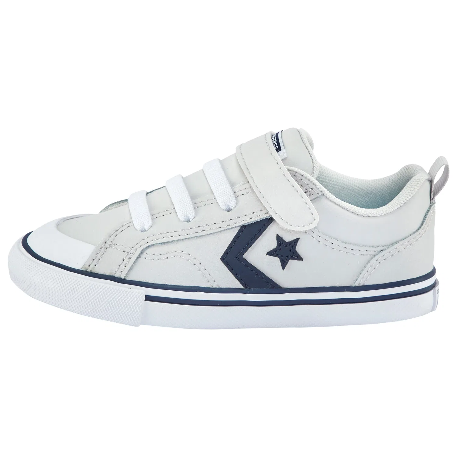 Детские кеды с кожаным верхом и липучкой Converse, Barely Grey/Navy/White — фото 2