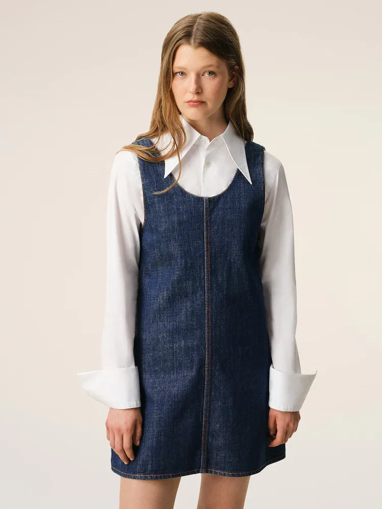 Платье с короткими бретелями, деним AMI PARIS, Indigo — фото 2