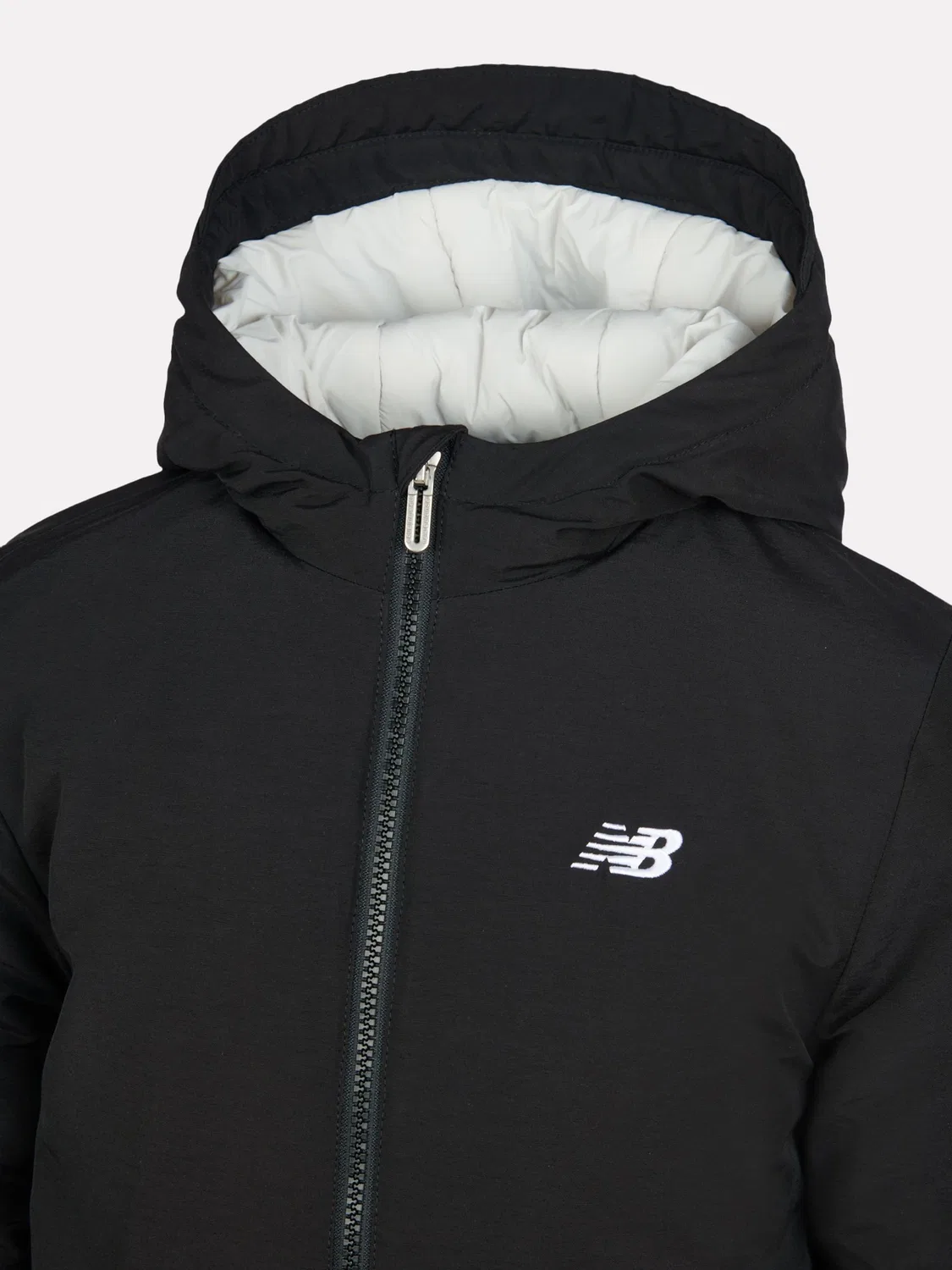 Пуховик детский New Balance, Lifestyle Contrast Puffer Hoodie, Black — фото 4