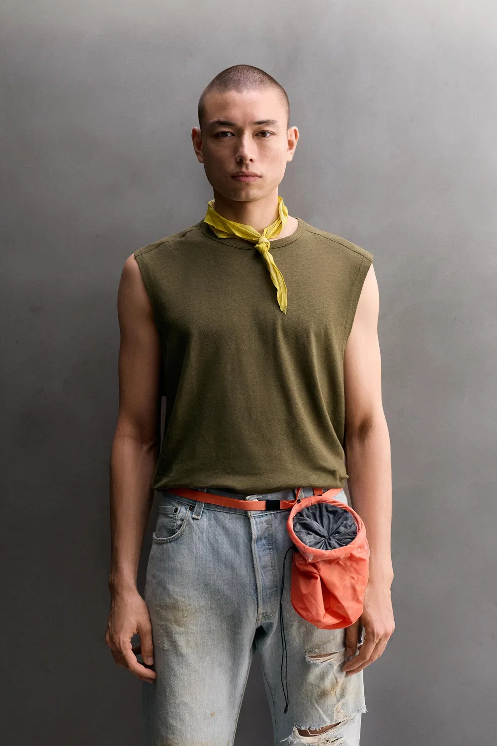 Легкая майка из льна/хлопка ZARA, Mid-green — фото 2