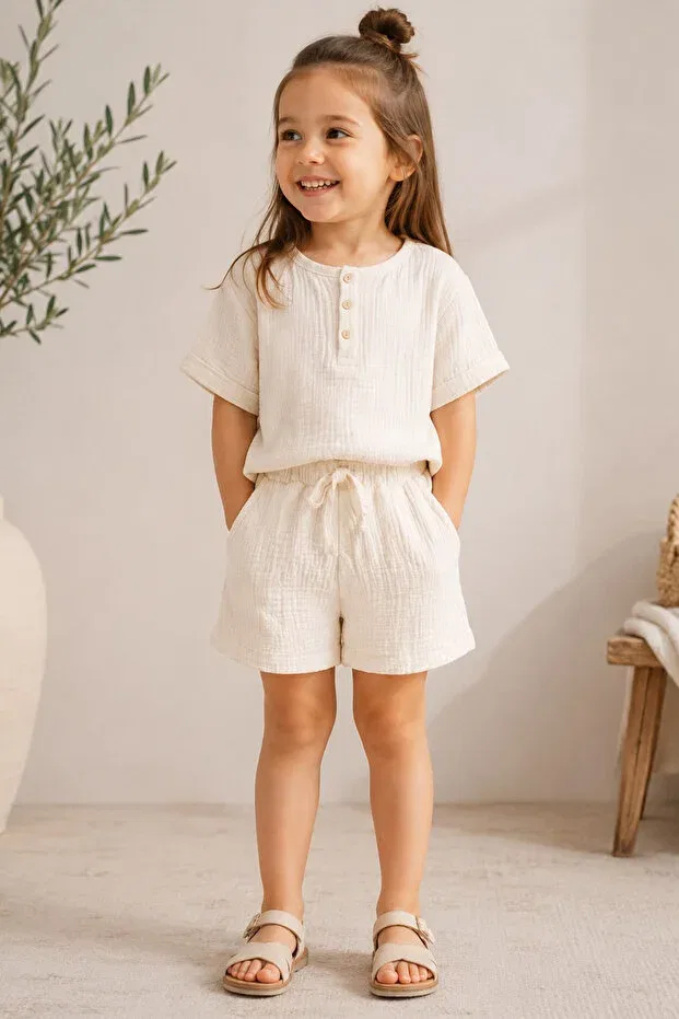 Детские шорты для девочек хлопковые Fh Basic Kids Muslin Shorts 100% Cotton Natural Fabric Fh Living, Off White