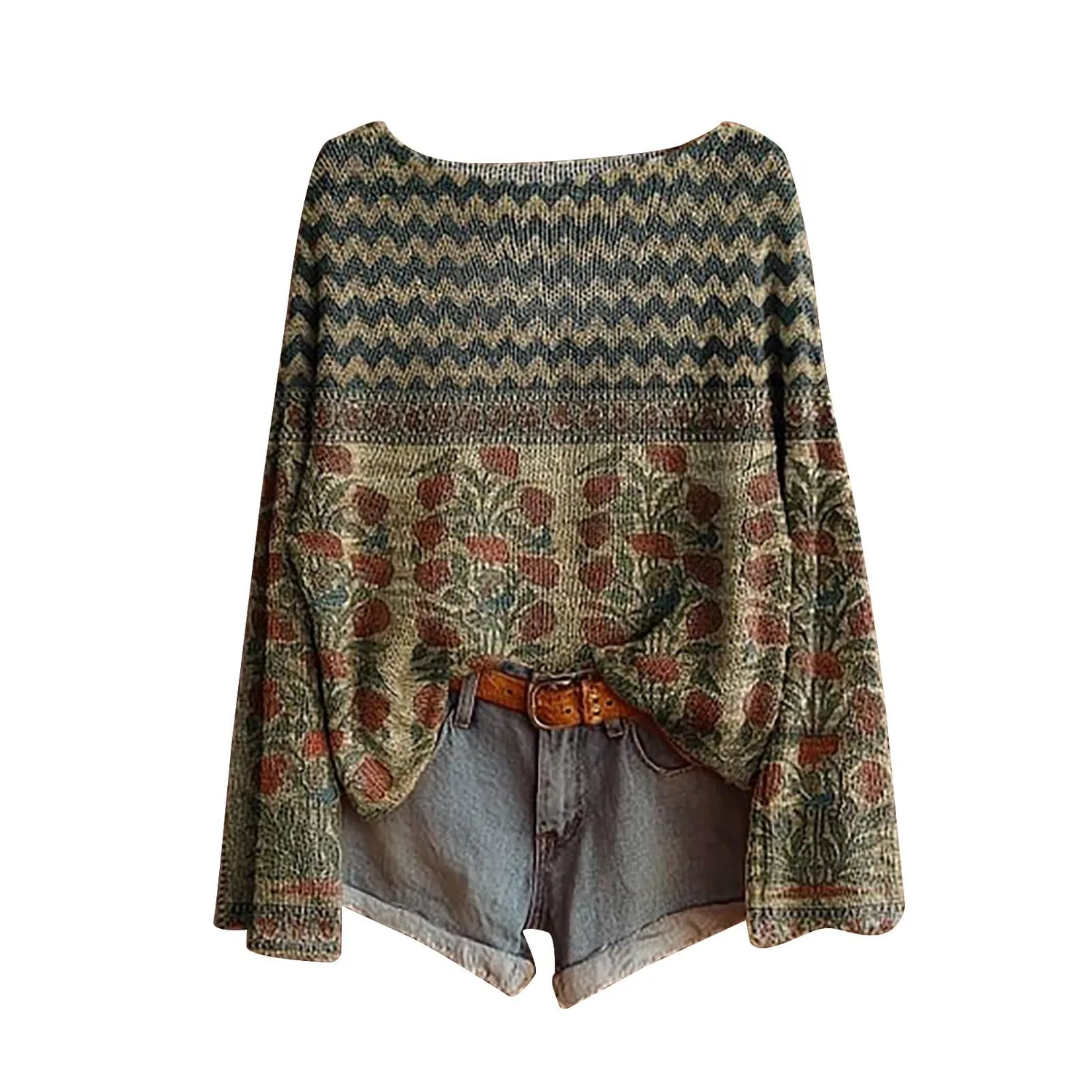 Женский свитер с принтом Vintage Floral Print Bohemia, Grey