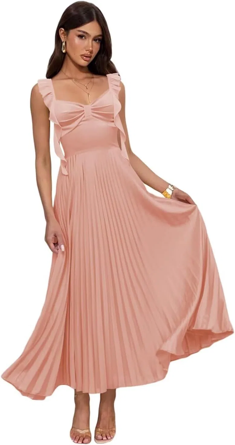 Женское атласное платье для подружек невесты с плиссировкой Tea Length, Dusty Rose