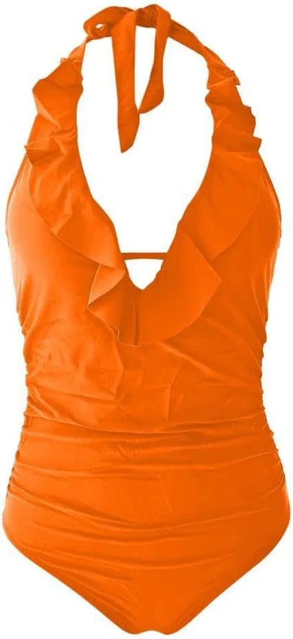 Женский цельный купальник с рюшами и V-образным вырезом Orange — фото 4