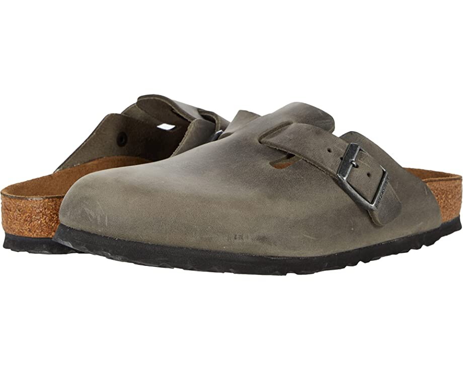 

Сабо Birkenstock Boston Soft Footbed кожаные, серый