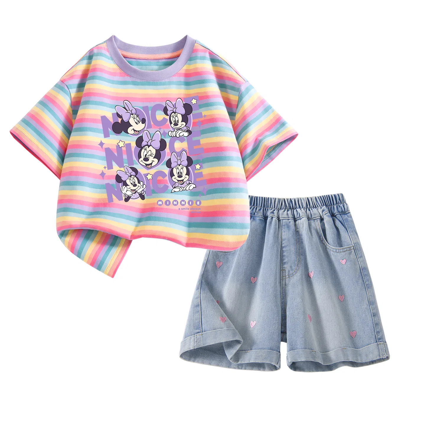 Детский спортивный костюм с круглым вырезом, дышащий, Disney, Di Flower Knot Minnie Purple