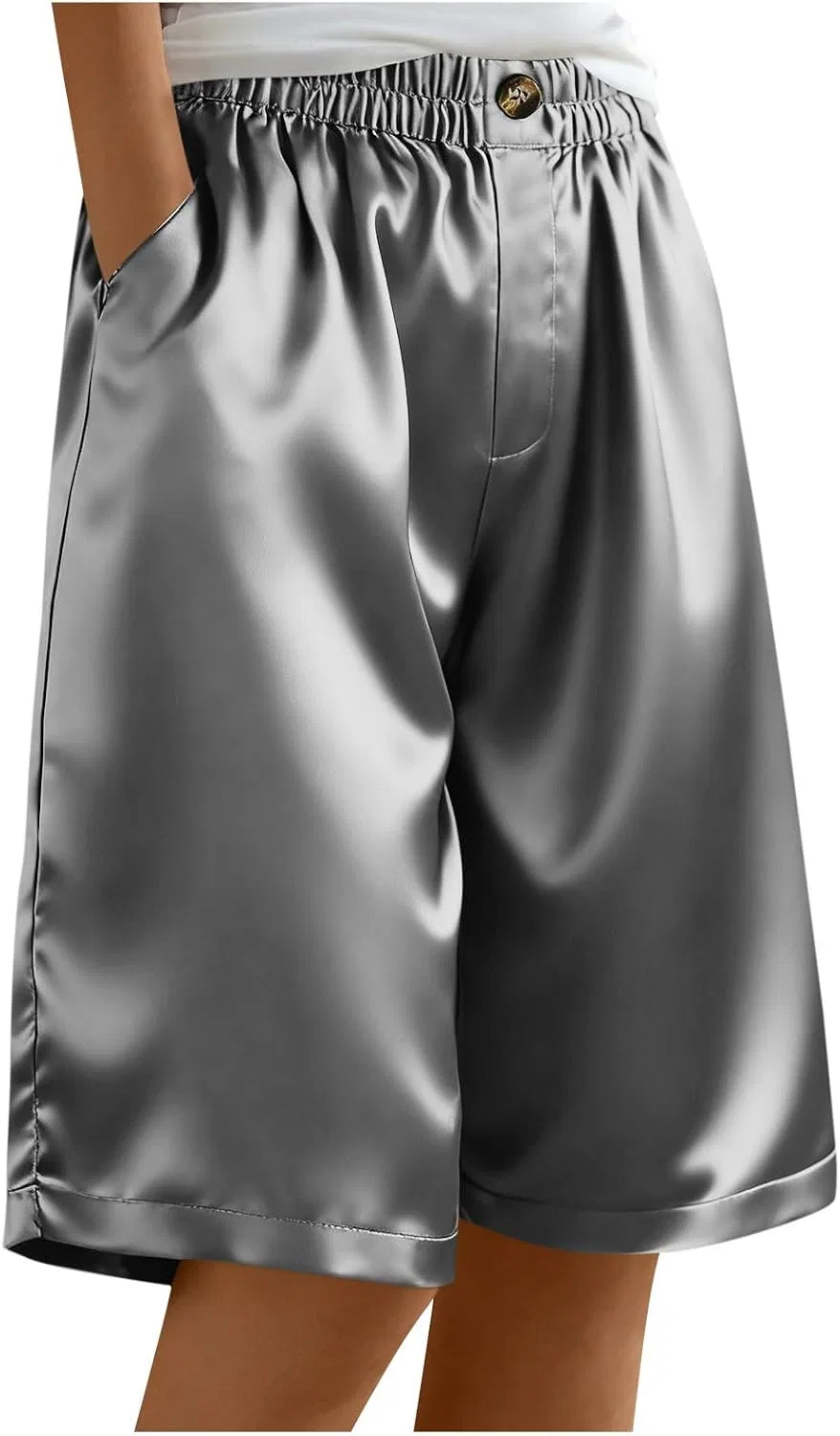 Женские сатиновые бермуды свободного кроя с карманами, Dark Gray