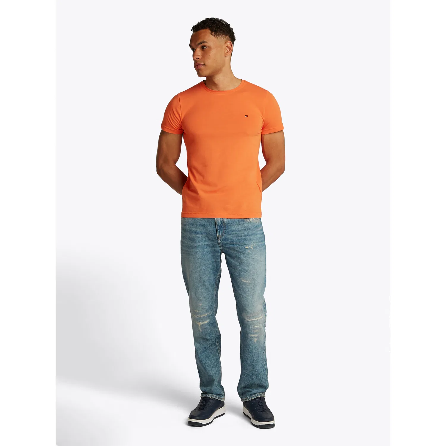 Мужская хлопковая футболка slim fit Tommy Hilfiger, Brilliant Orange — фото 3