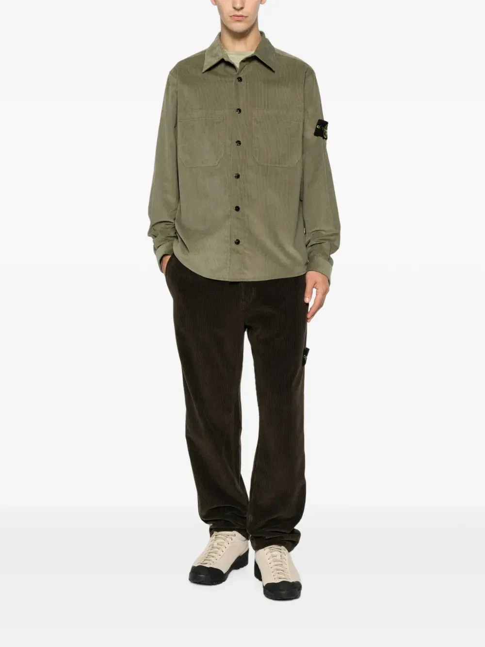 Рубашка из вельветовой ткани с логотипом-нашивкой Stone Island, зеленый — фото 2