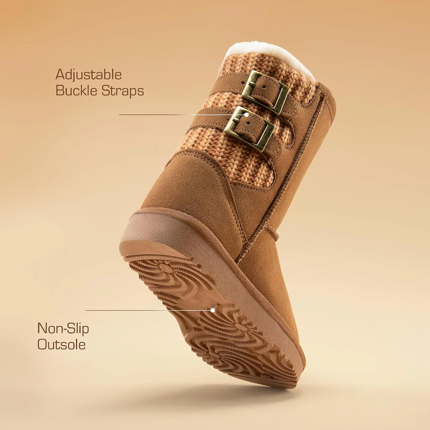 Детские зимние сапоги для девочек с меховой подкладкой DREAM PAIRS, Light Brown — фото 3