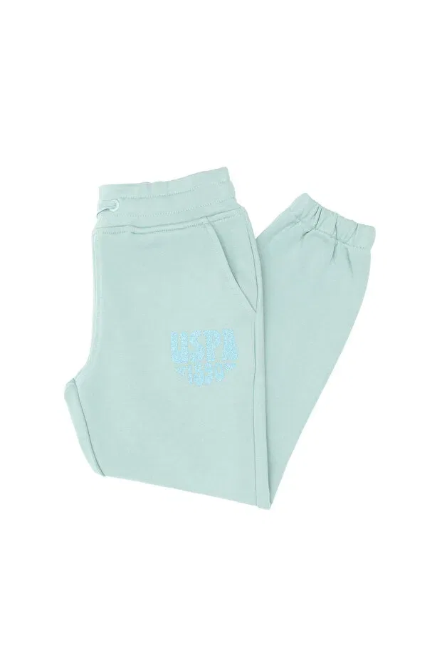 Детские спортивные штаны для девочек с принтом Girl'S mint glitter print detailed jogger sweatpants U.S. Polo Assn., Mint — фото 4