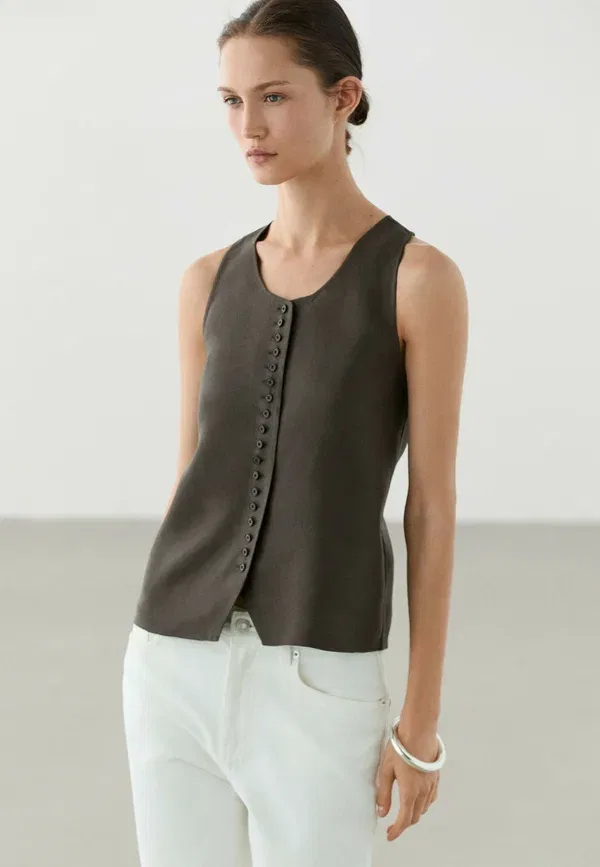 Жилет из льна Massimo Dutti коричневый