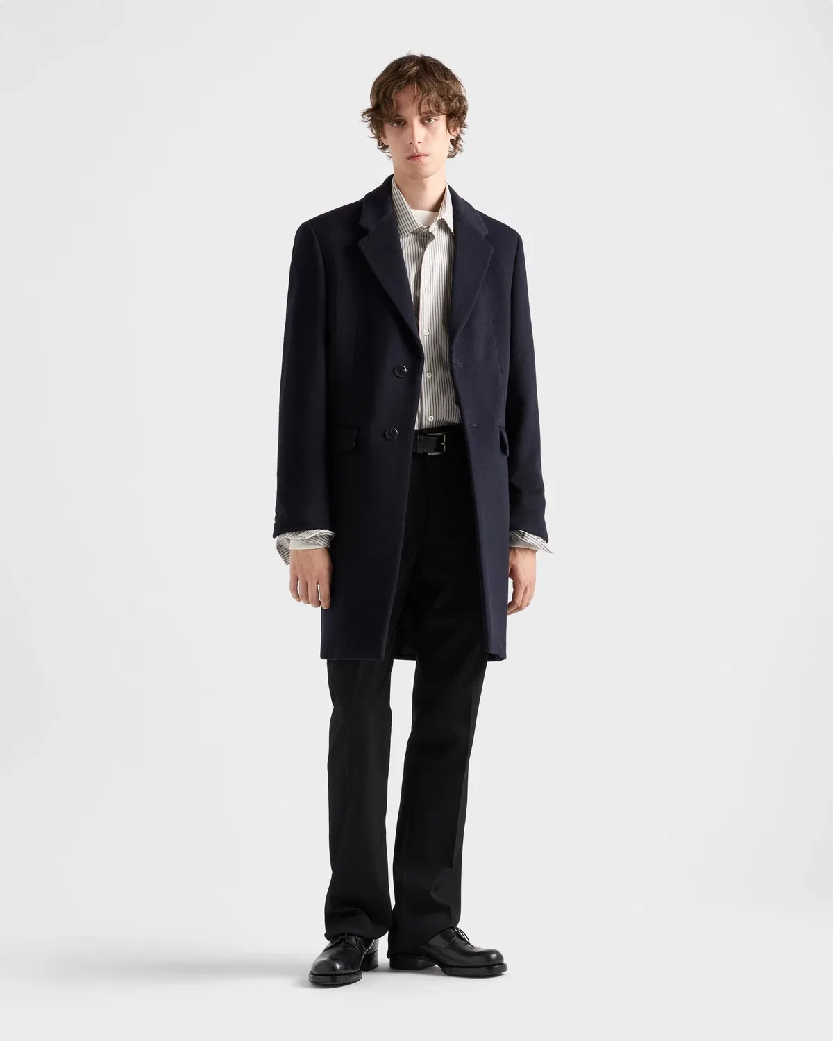 Однобортное пальто из шерсти и кашемира Prada, синий — фото 2