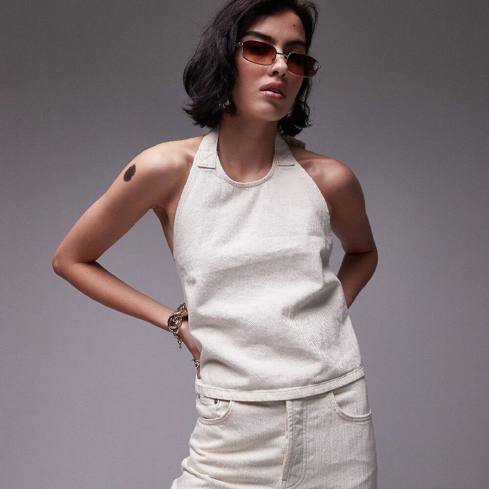 

Топ Topshop Denim Halter, светло-бежевый