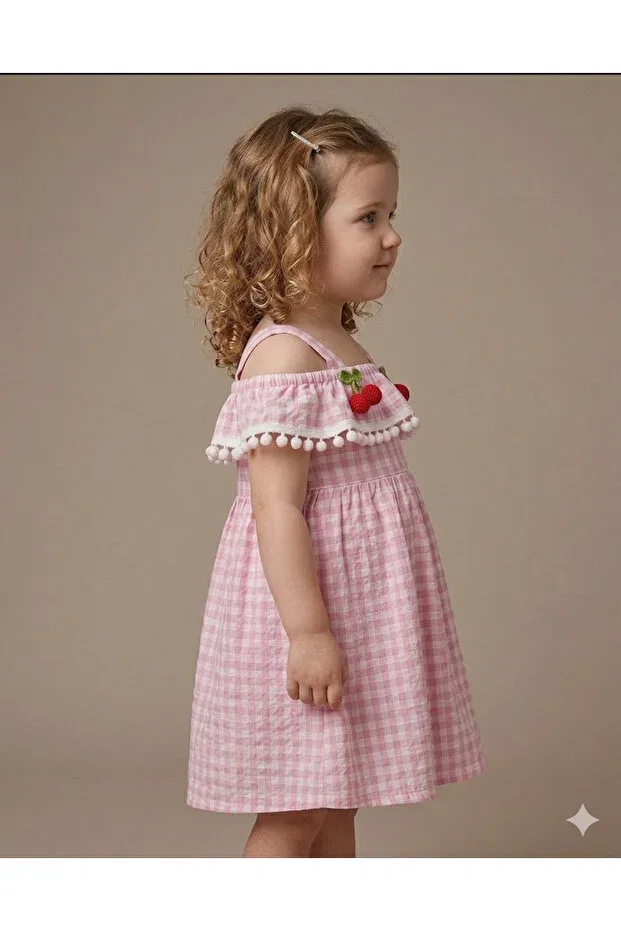 Детское платье для девочек с принтом Cherry Checkered Girls' Dress Ketbaby, Pink — фото 4