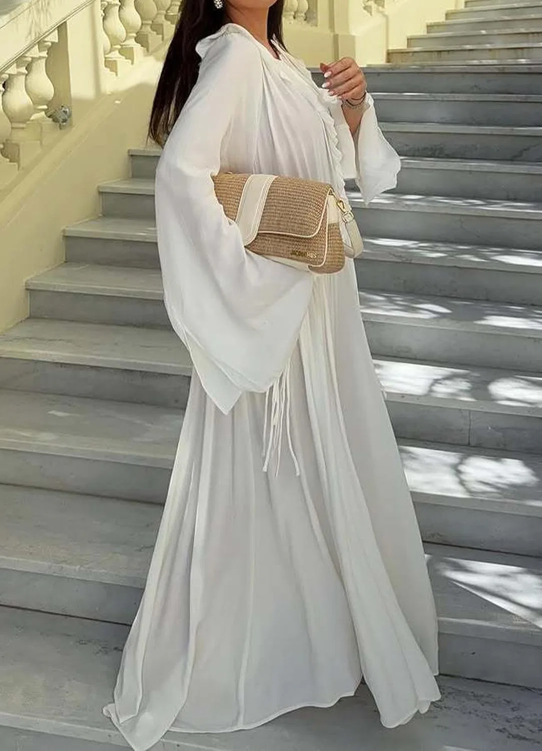 Женское свободное макси-платье с V-образным вырезом, White — фото 3