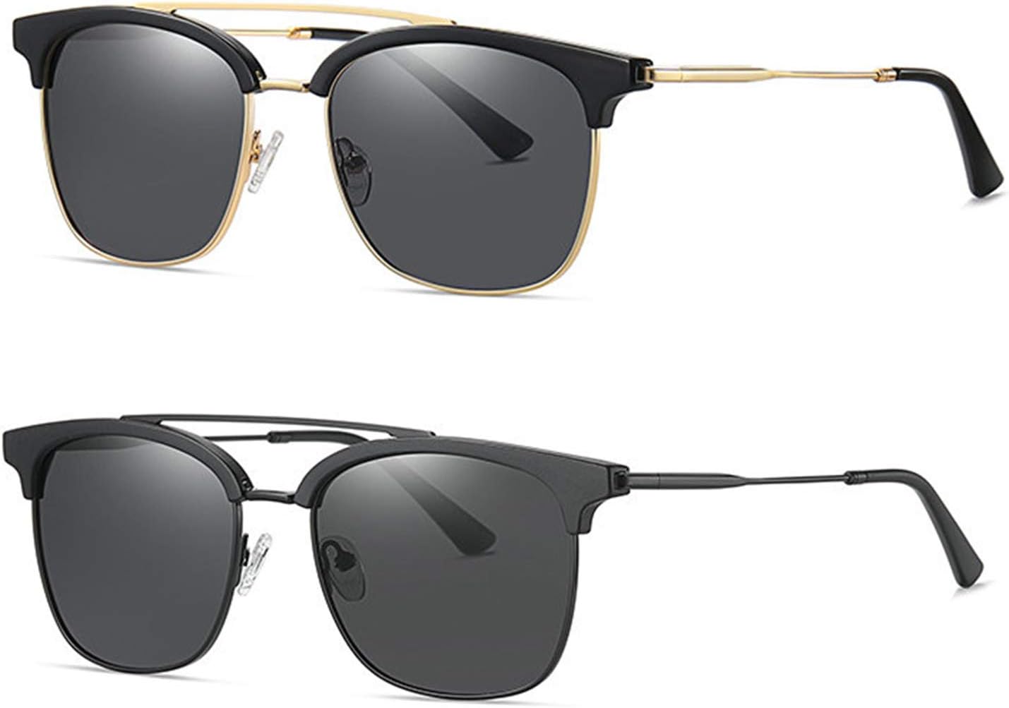 

Солнцезащитные очки Willochra с поляризацией для женщин и мужчин, защита от УФ-излучения, модные, винтажные, круглые, квадратные, зеркальные, 2pack-matte Black& Black Gold