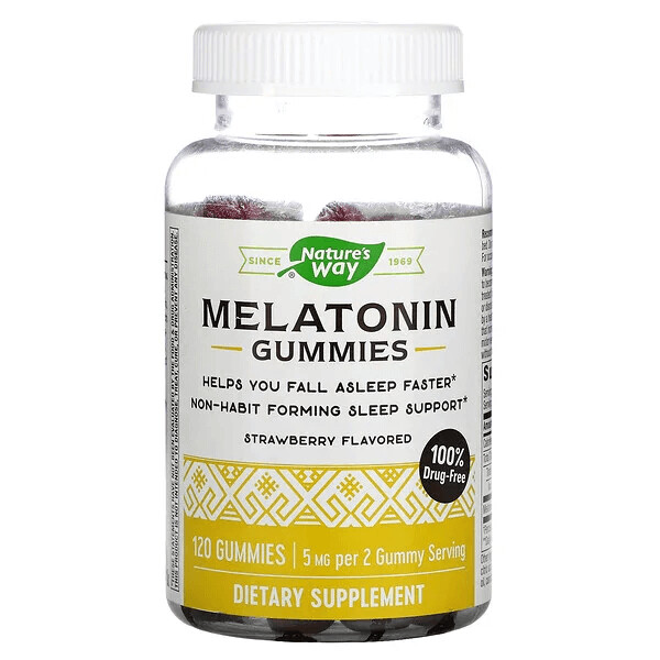 

Мелатониновые жевательные конфеты, клубника, 2,5 мг 120 конфет, Nature's Way