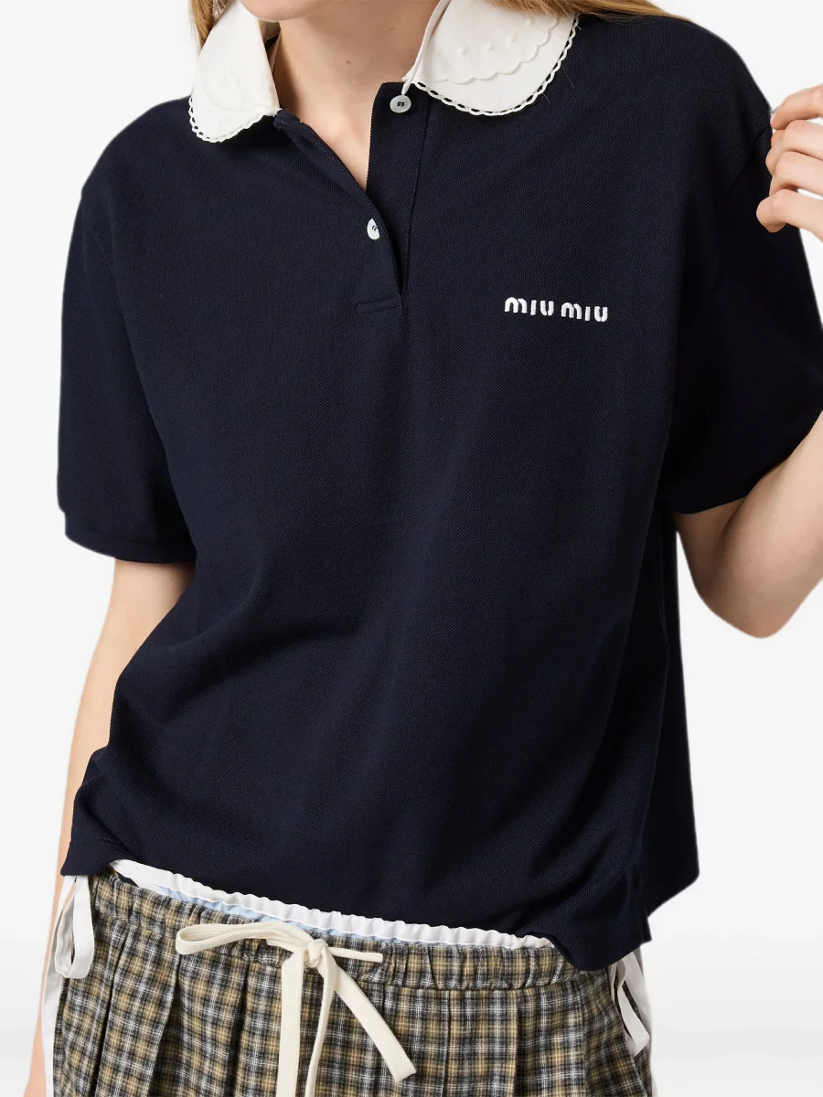 Поло Miu Miu с вышитым воротником, синий