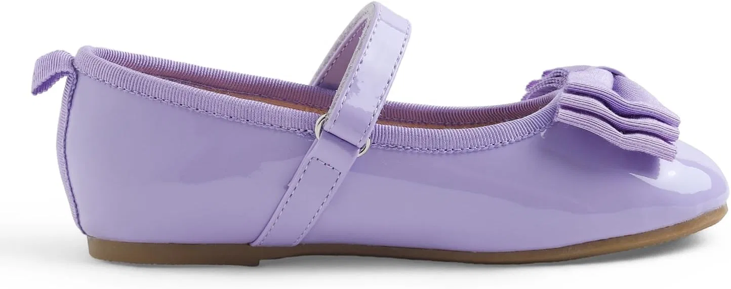 Детские балетки для девочек с принтом FEVERSOLE, Lilac Patent Vegan Leather Bow Tie Loop Maryjane — фото 4