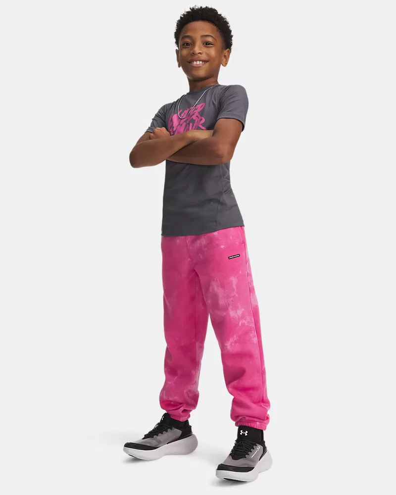 Детские штаны на флисе с начесом, внутренний шов 63,5 см, UA Icon UnderArmour, Pink Frenzy/Black — фото 3