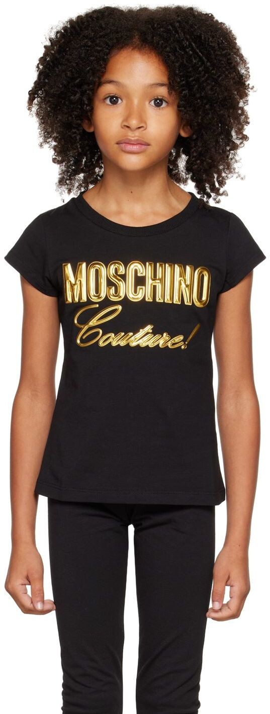 

Детская черная футболка \Couture\"" Moschino, Коричневый, Детская черная футболка \Couture\"" Moschino