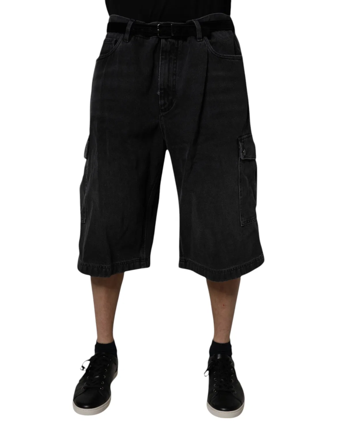 Мужские шорты-бермуды из денима с карго-карманами Black Mid Waist Denim Cargo Bermuda Shorts Dolce & Gabbana, черный — фото 2