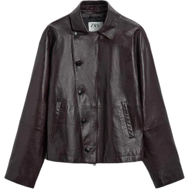 Мужская кожаная куртка Dark Red Color ZARA