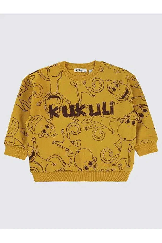 Детские свитшот для мальчиков с принтом Kukuli Empirme Kukuli Printed Civil Boys, Hardal