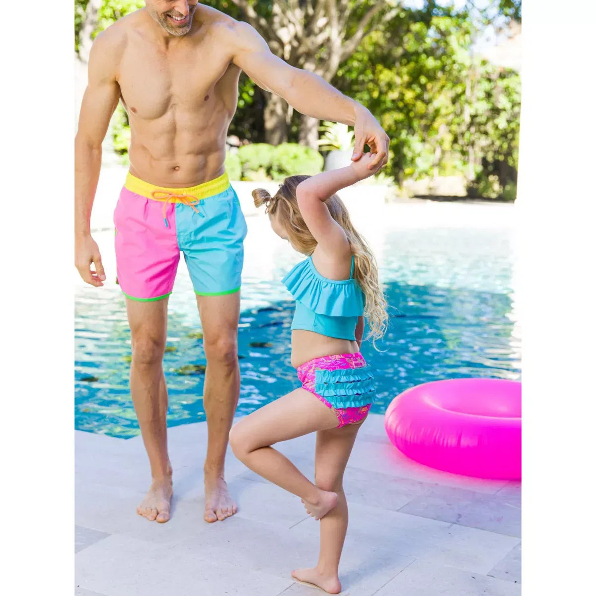 Детский танкини-комплект с воланами One Shoulder Ruffle Tankini RuffleButts, Neon Island Time — фото 3