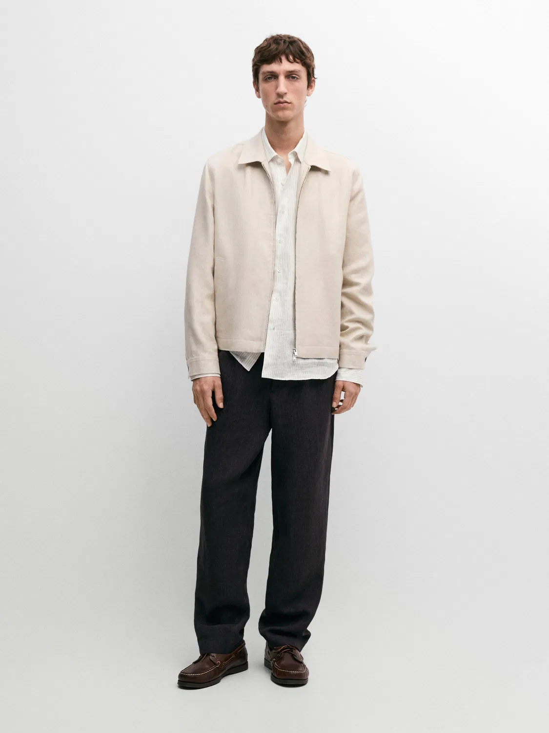 Бомбер из 100% льна, полностью имитирующий льняную ткань Massimo Dutti, бежевый