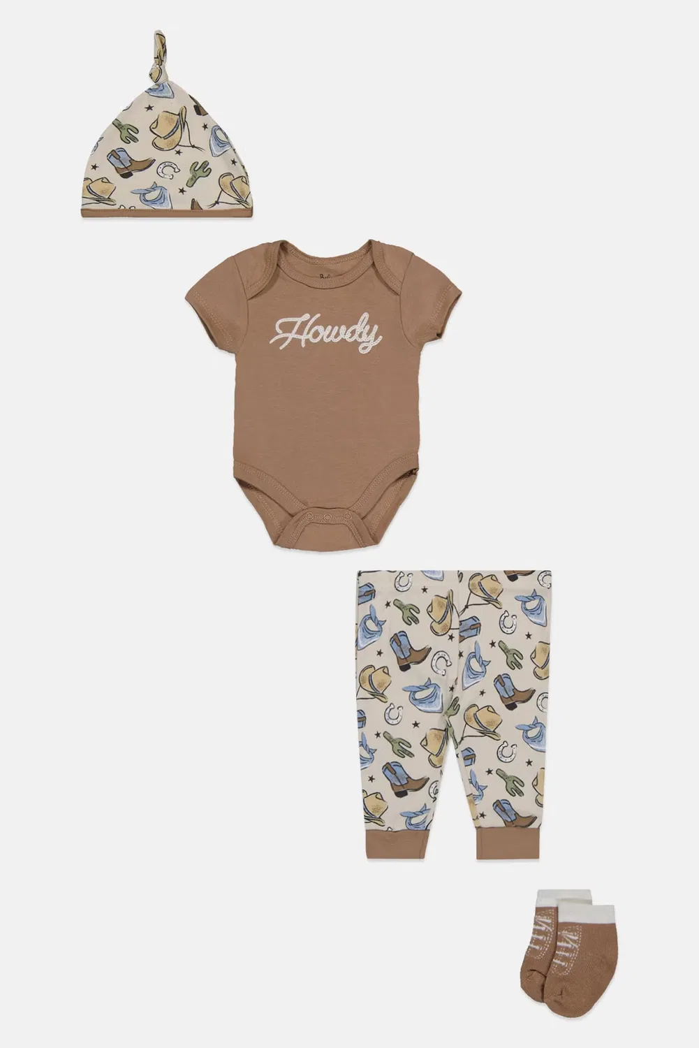Комплект боди и штанов с шапочкой и носками, вышивка, Baby Essentials, разноцветный — фото 2