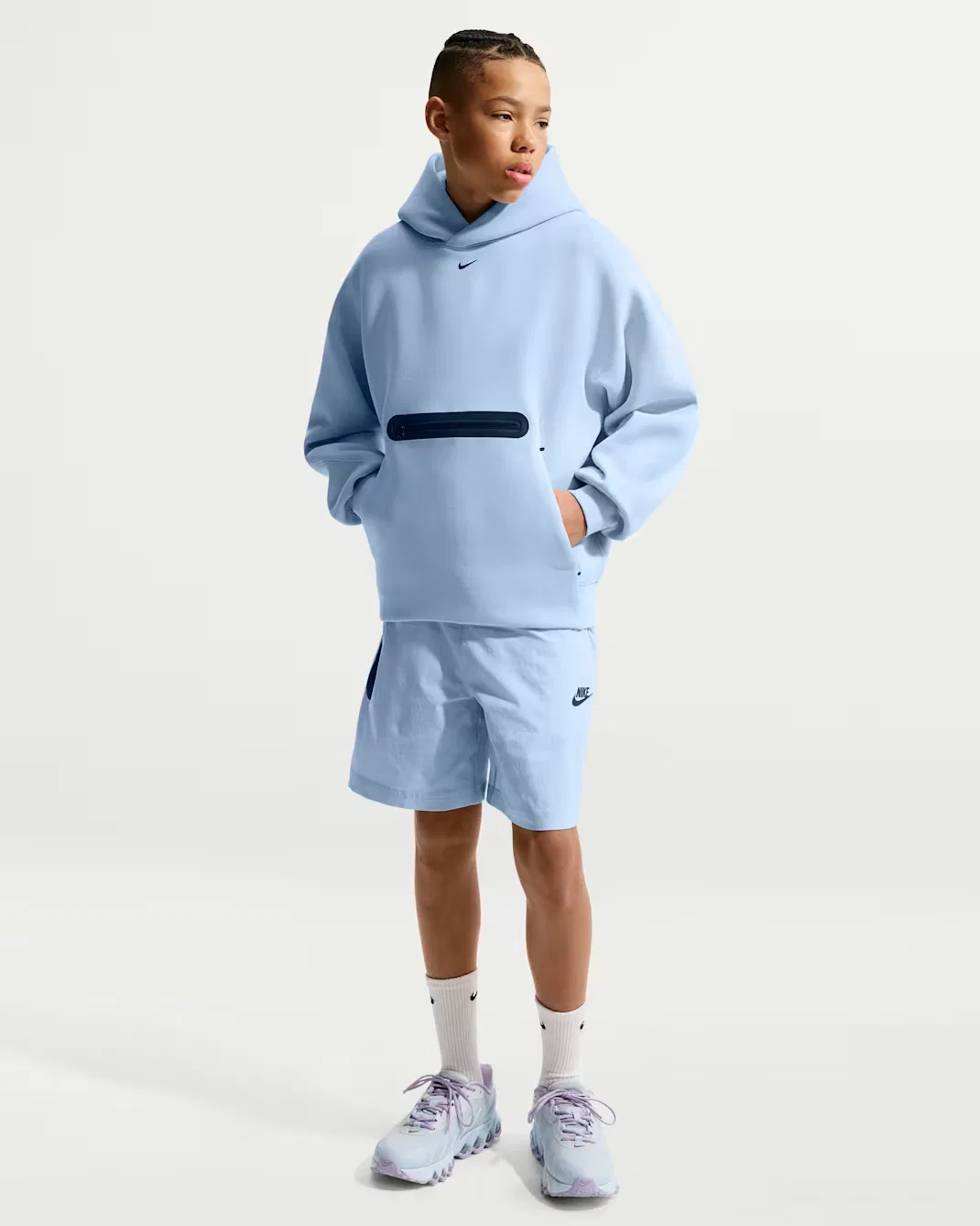 Толстовка с капюшоном большого размера для мальчиков (подростков) Nike Sportswear Tech Fleece, Hydrogen Blue/Black — фото 4