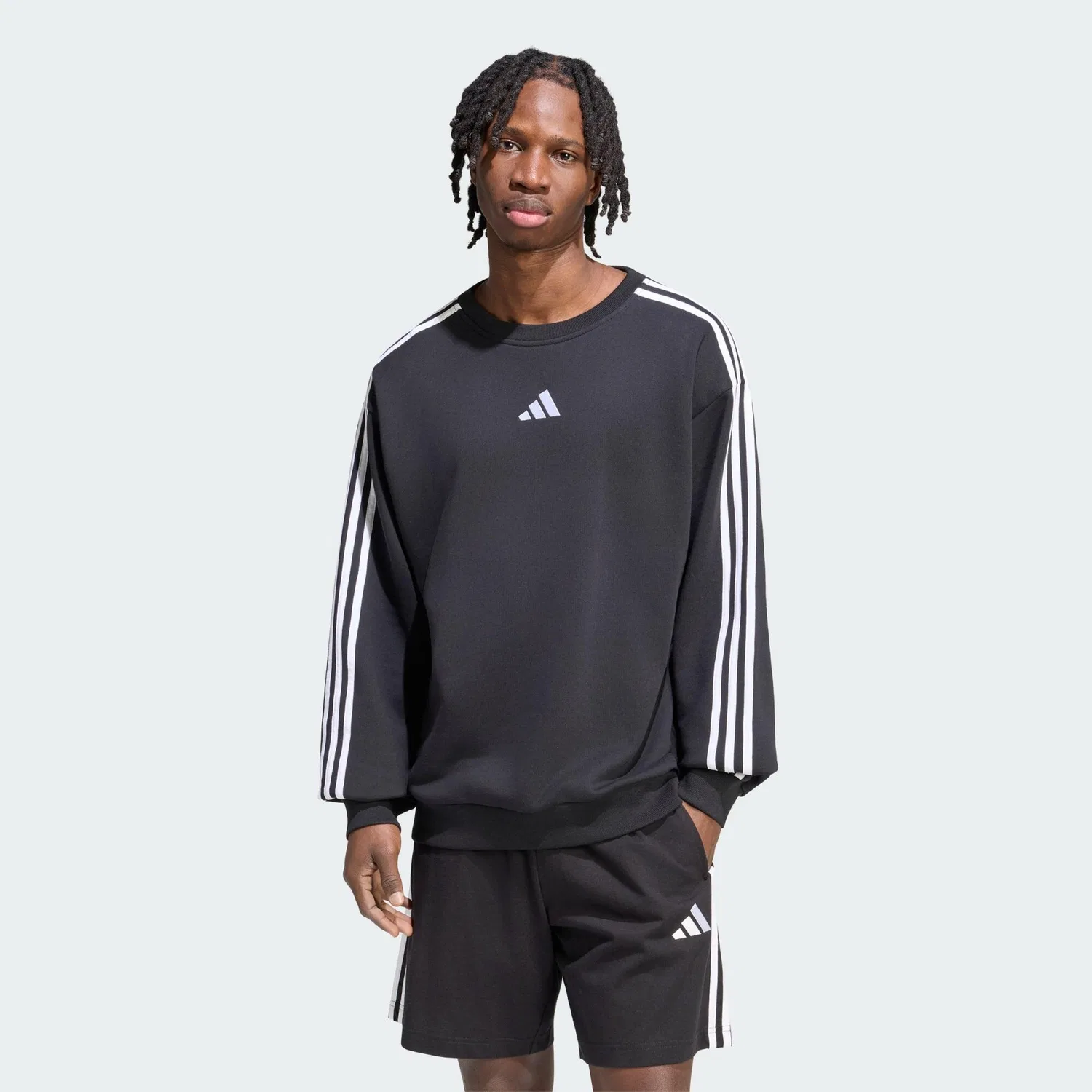 Мужской свитшот с длинным рукавом Essentials 3-Streifen French Terry Adidas, Schwarz Weiss — фото 2