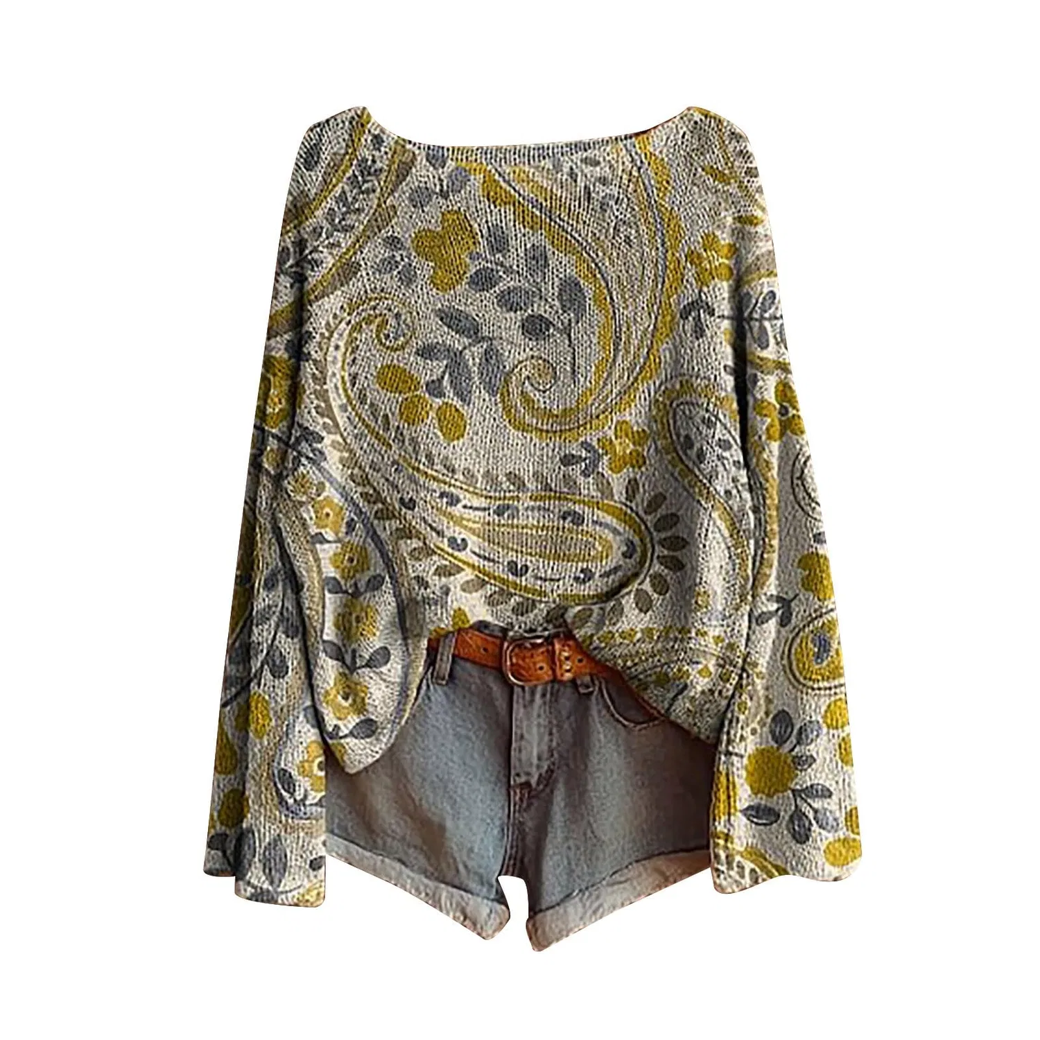 Женский свитер с принтом Vintage Floral Print Bohemia, Light Yellow