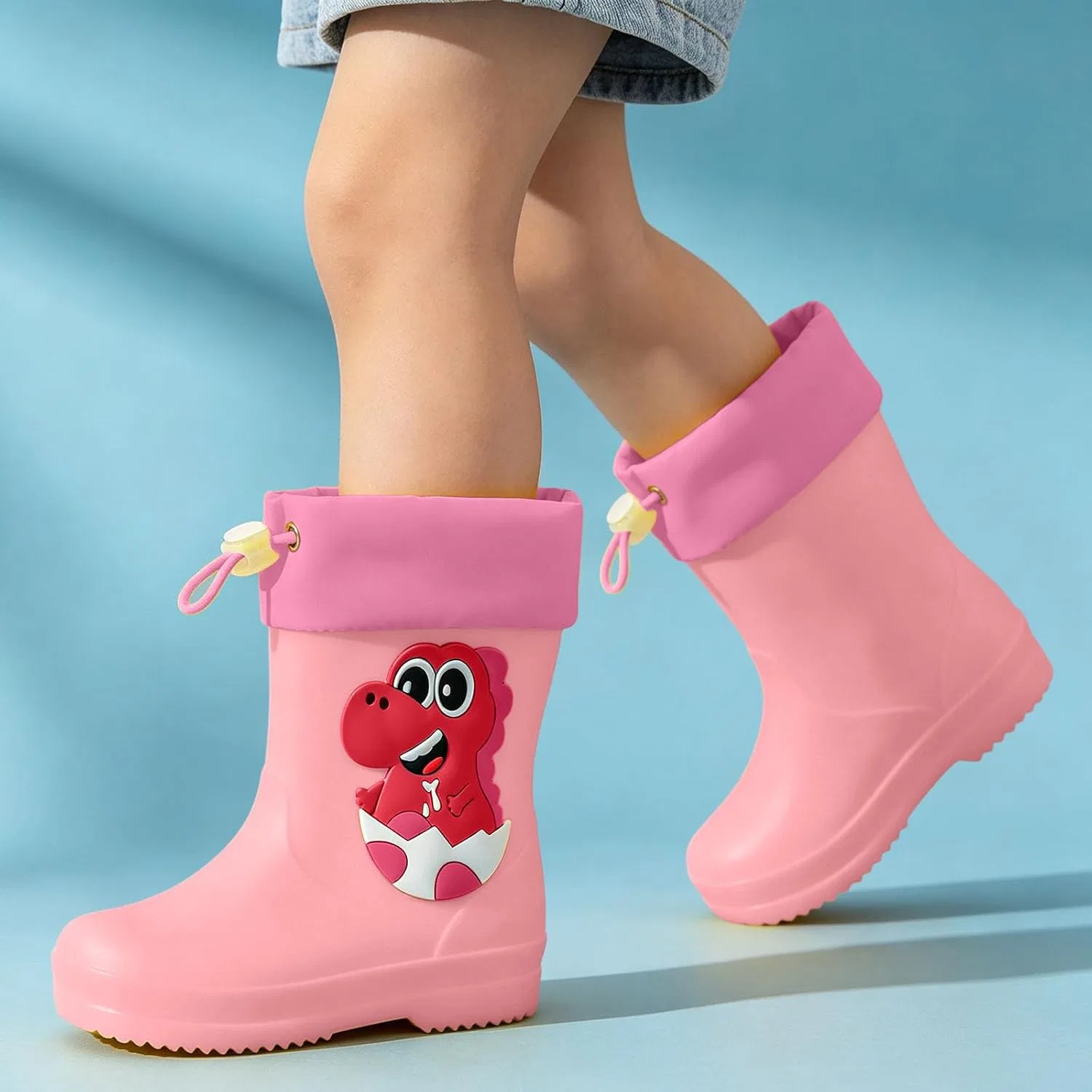 Детские сапоги дождевые с принтом динозавра Zzalalana, Pink — фото 2