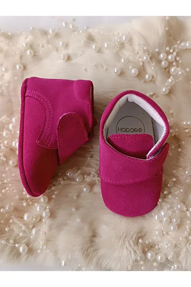 Детские ботиночки для новорожденных кожаные на липучке Hodore, Fuchsia — фото 4