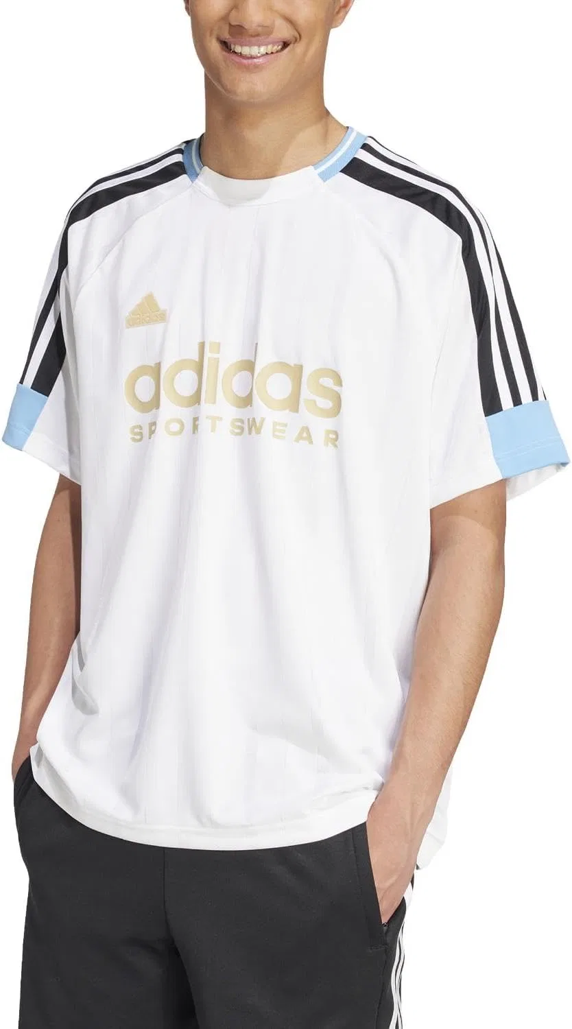 Мужская футболка с полосками House of Tiro Nations Pack adidas, White/Light Blue/Black — фото 2