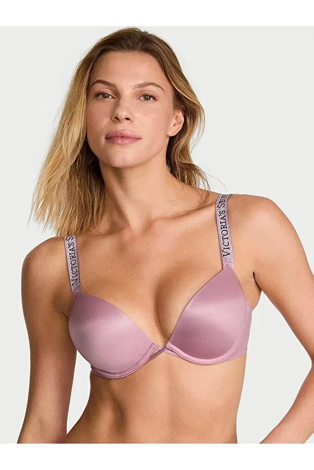 Женский бюстгальтер пуш-ап на бретелях с кружевом Bombshell Shimmering Strappy Push-Up Bra Victoria'S Secret, Dried Rose — фото 2