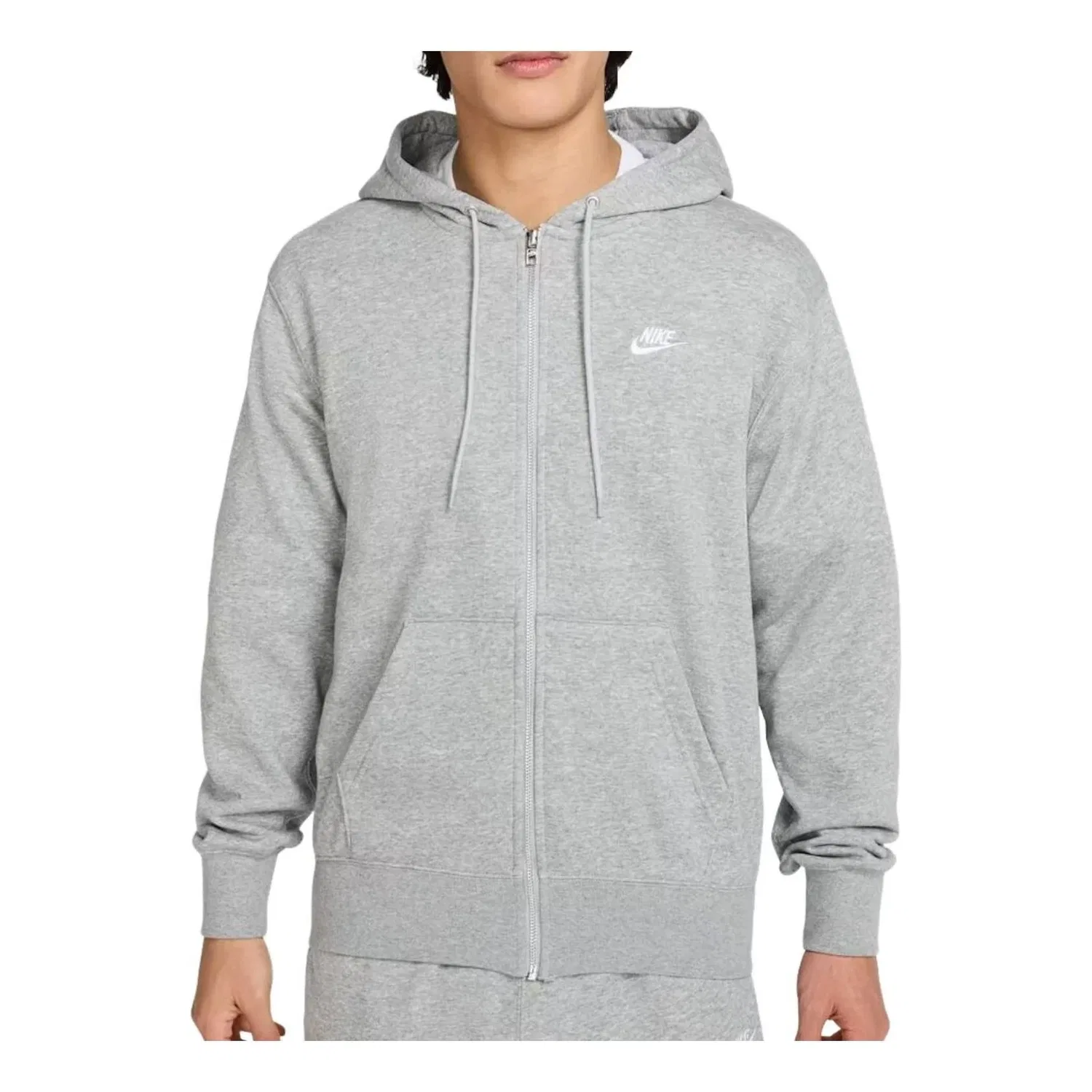 Мужское худи Club Zip-up Terry Hooded Top 'Dark Grey Heather Light Smoke Grey White' Nike, Dark Grey Heather/Light Smoke Grey/White