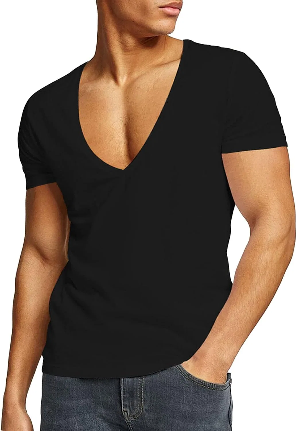 Мужская футболка с глубоким V-образным вырезом Slim Fit, Black — фото 2
