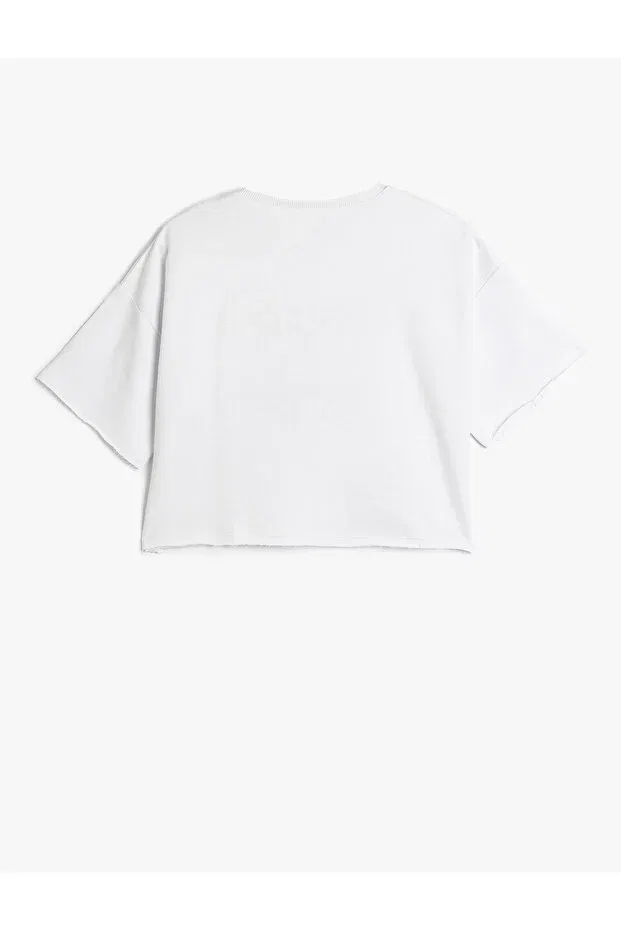 Детская хлопковое укороченное футболка с принтом Koton, White — фото 2