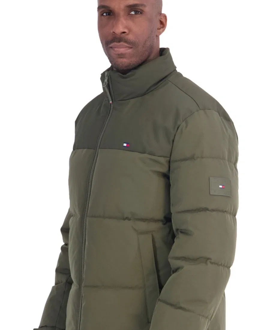 Пуховик утепленный без капюшона Mix Media Tommy Hilfiger, Olive — фото 3